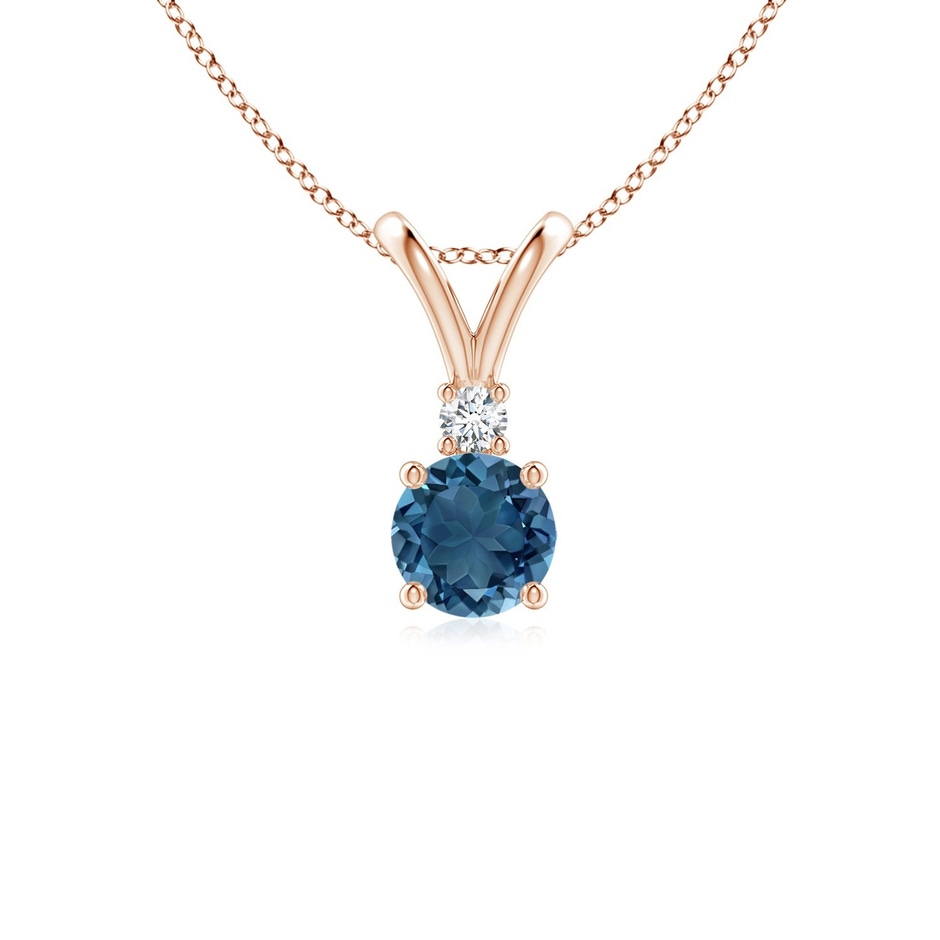 5mm AA Round London Blue Topaz Solitaire Pendant with Diamond in Rose Gold 