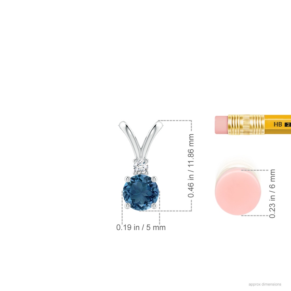 5mm AA Round London Blue Topaz Solitaire Pendant with Diamond in White Gold ruler