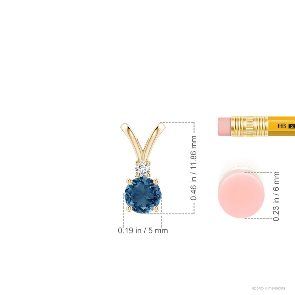 5mm AA Round London Blue Topaz Solitaire Pendant with Diamond in Yellow Gold ruler