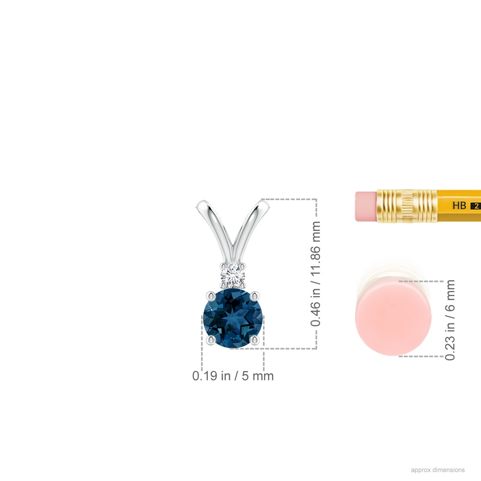 5mm AAA Round London Blue Topaz Solitaire Pendant with Diamond in P950 Platinum ruler