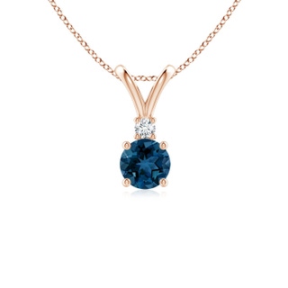 5mm AAA Round London Blue Topaz Solitaire Pendant with Diamond in Rose Gold
