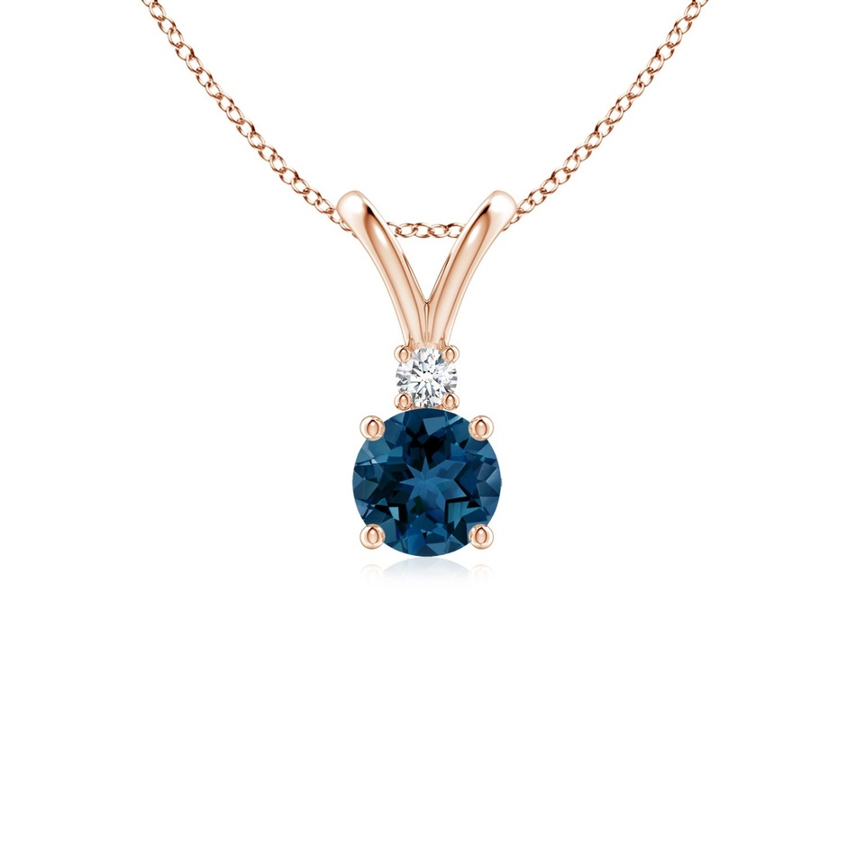 5mm AAA Round London Blue Topaz Solitaire Pendant with Diamond in Rose Gold 