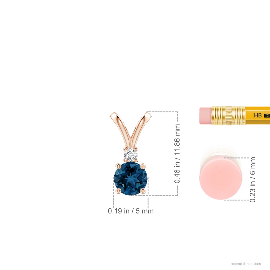 5mm AAA Round London Blue Topaz Solitaire Pendant with Diamond in Rose Gold ruler