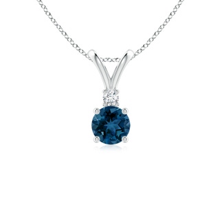 5mm AAA Round London Blue Topaz Solitaire Pendant with Diamond in White Gold