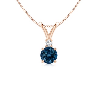 5mm AAAA Round London Blue Topaz Solitaire Pendant with Diamond in Rose Gold