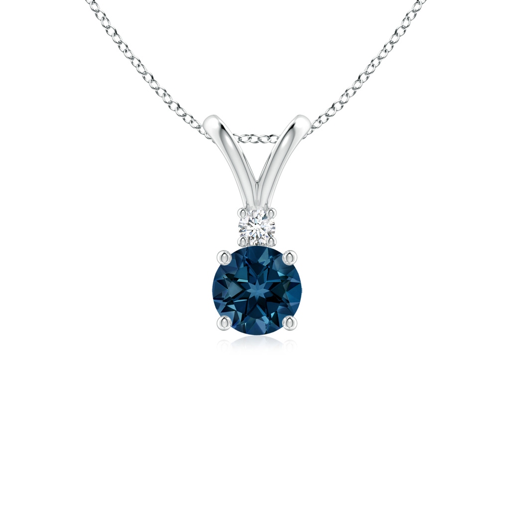 5mm AAAA Round London Blue Topaz Solitaire Pendant with Diamond in White Gold
