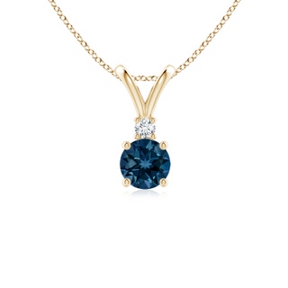 5mm AAAA Round London Blue Topaz Solitaire Pendant with Diamond in Yellow Gold