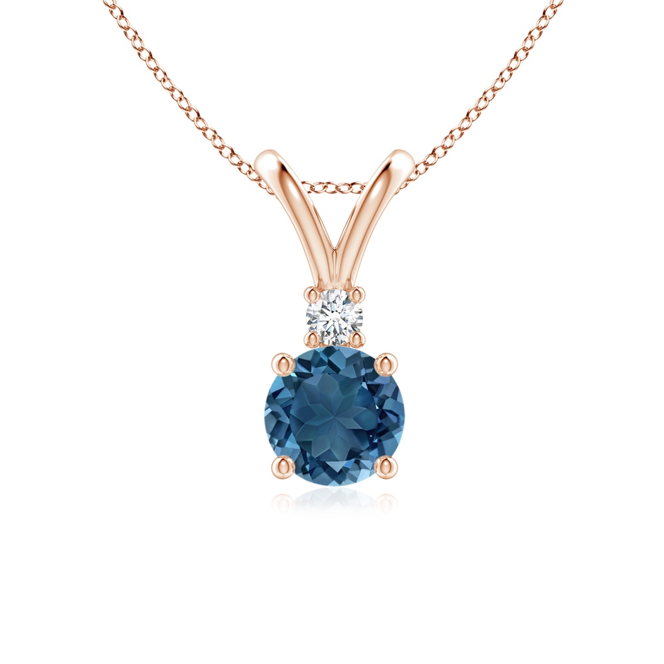 6mm AA Round London Blue Topaz Solitaire Pendant with Diamond in Rose Gold 