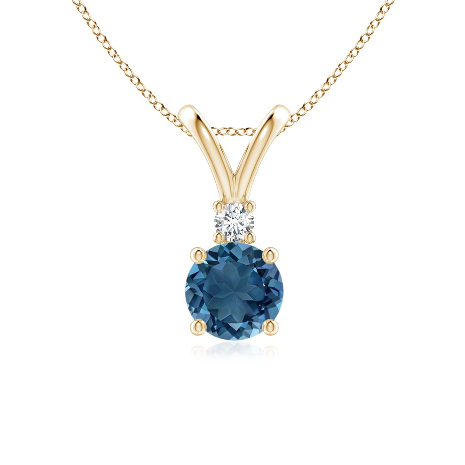 6mm AA Round London Blue Topaz Solitaire Pendant with Diamond in Yellow Gold 
