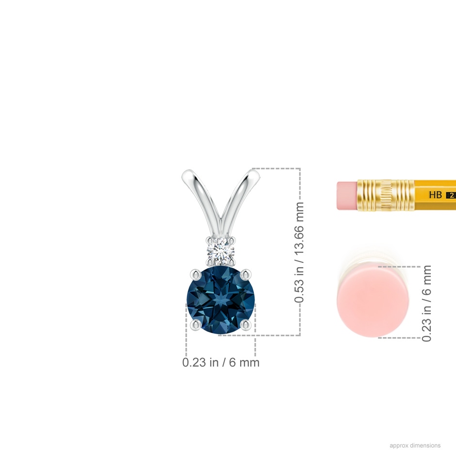 6mm AAAA Round London Blue Topaz Solitaire Pendant with Diamond in P950 Platinum ruler