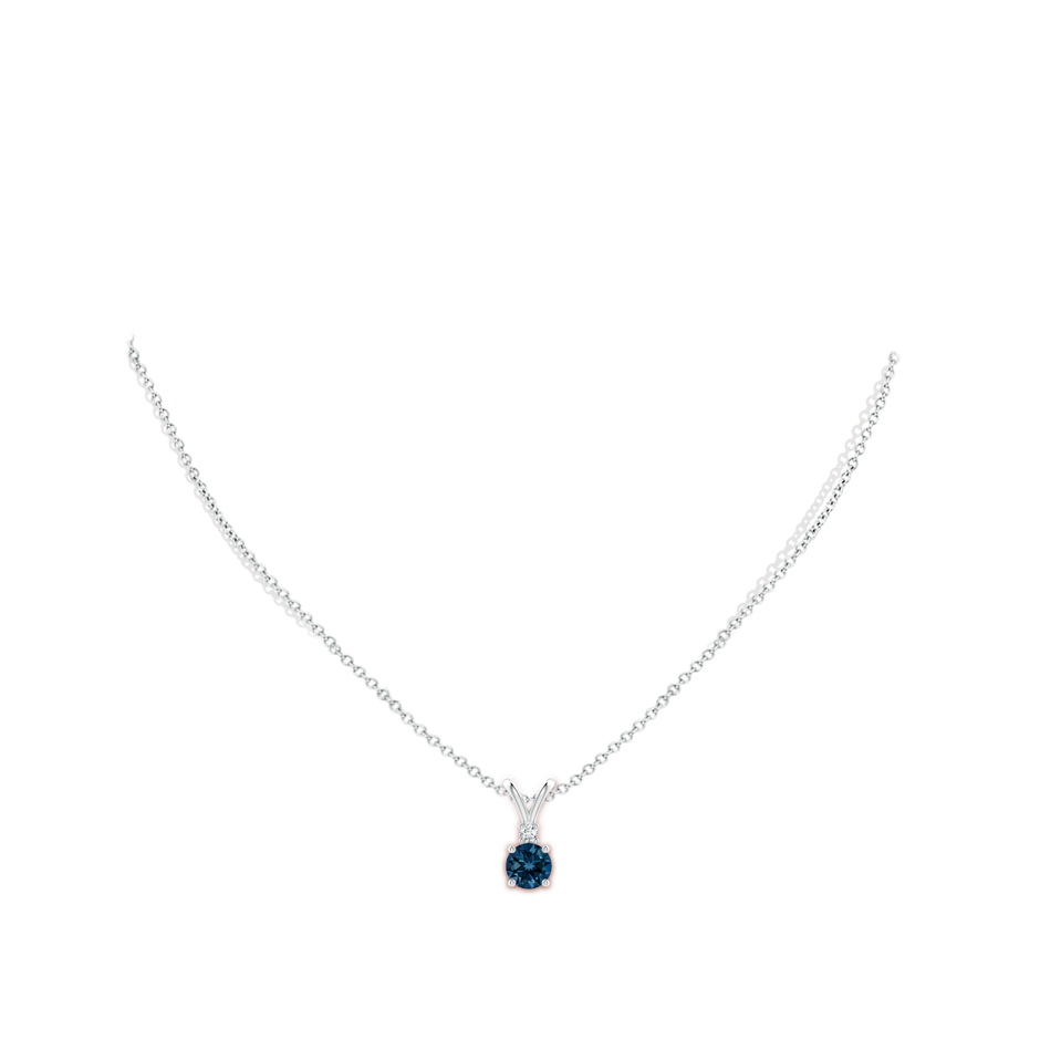 6mm AAAA Round London Blue Topaz Solitaire Pendant with Diamond in P950 Platinum pen