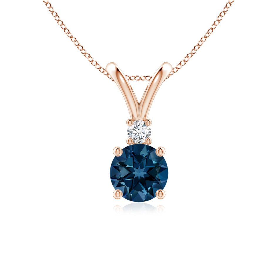 6mm AAAA Round London Blue Topaz Solitaire Pendant with Diamond in Rose Gold 