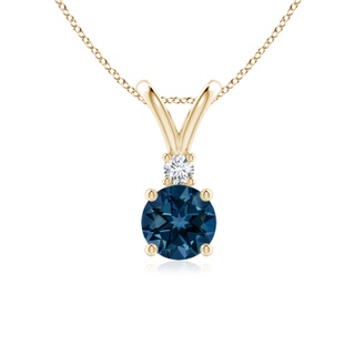6mm AAAA Round London Blue Topaz Solitaire Pendant with Diamond in Yellow Gold