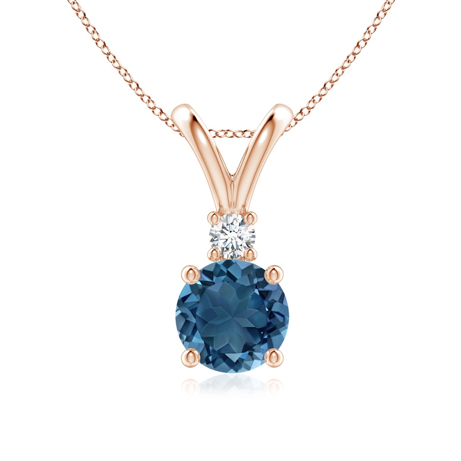 7mm AA Round London Blue Topaz Solitaire Pendant with Diamond in Rose Gold 