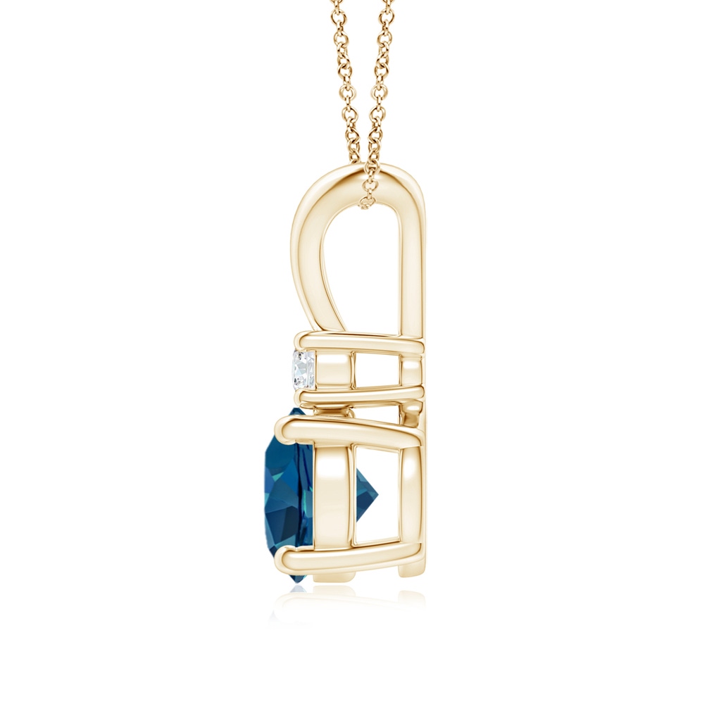 7mm AAA Round London Blue Topaz Solitaire Pendant with Diamond in Yellow Gold - side 199