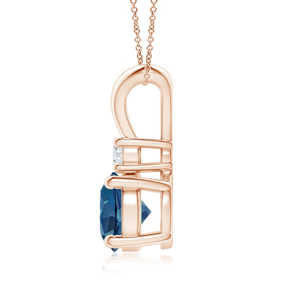 8mm AA Round London Blue Topaz Solitaire Pendant with Diamond in Rose Gold side 199
