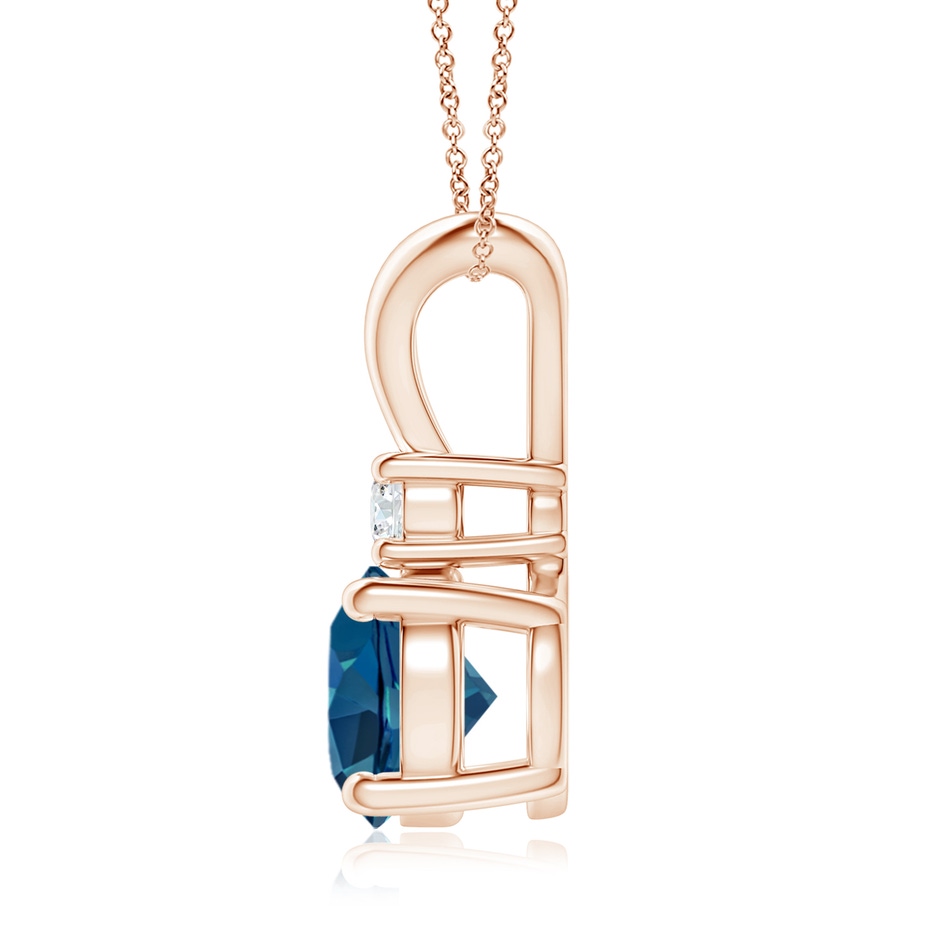 8mm AAA Round London Blue Topaz Solitaire Pendant with Diamond in Rose Gold side 199