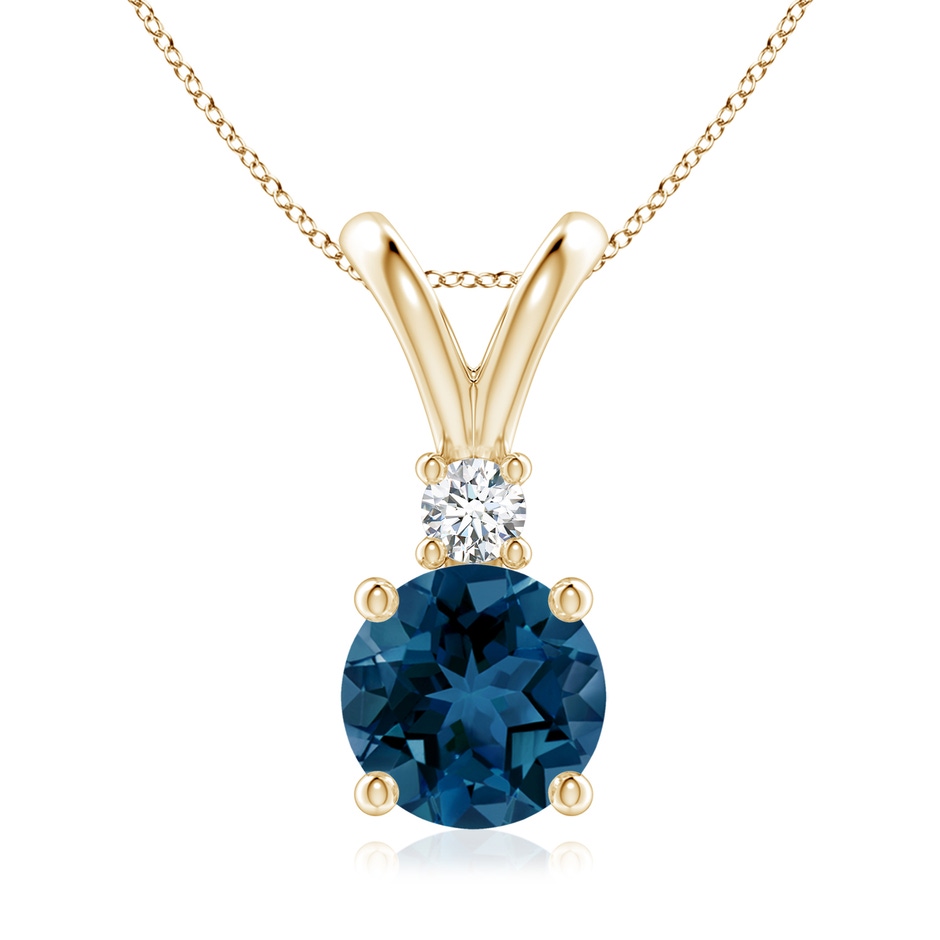 8mm AAA Round London Blue Topaz Solitaire Pendant with Diamond in Yellow Gold 