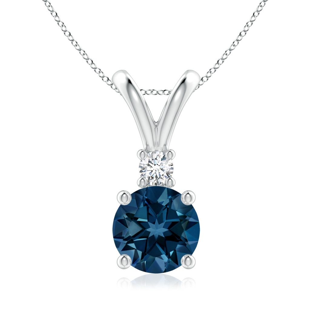 8mm AAAA Round London Blue Topaz Solitaire Pendant with Diamond in P950 Platinum