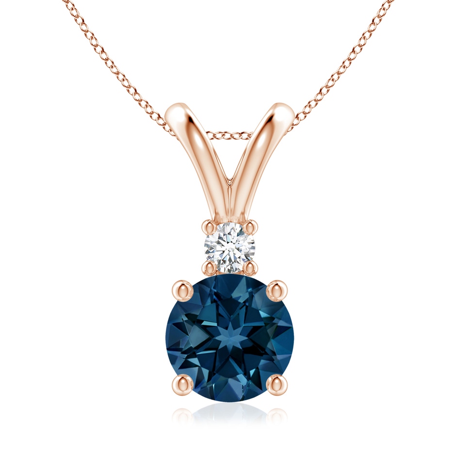 8mm AAAA Round London Blue Topaz Solitaire Pendant with Diamond in Rose Gold 