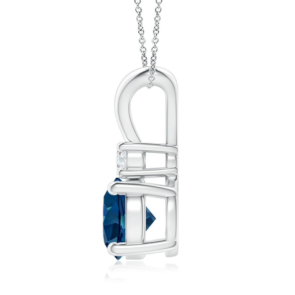 8mm AAAA Round London Blue Topaz Solitaire Pendant with Diamond in White Gold - side 199