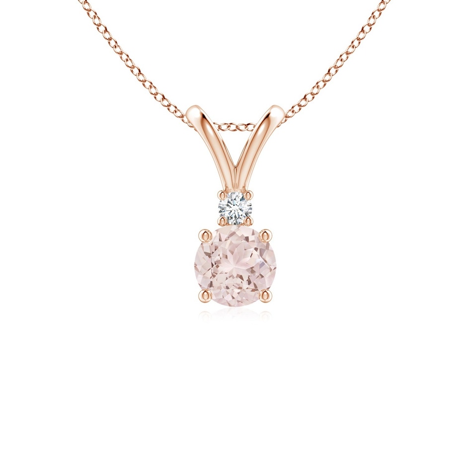 5mm A Round Morganite Solitaire V-Bale Pendant with Diamond in 9K Rose Gold 