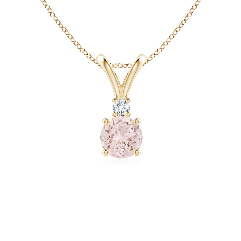 5mm A Round Morganite Solitaire V-Bale Pendant with Diamond in Yellow Gold 