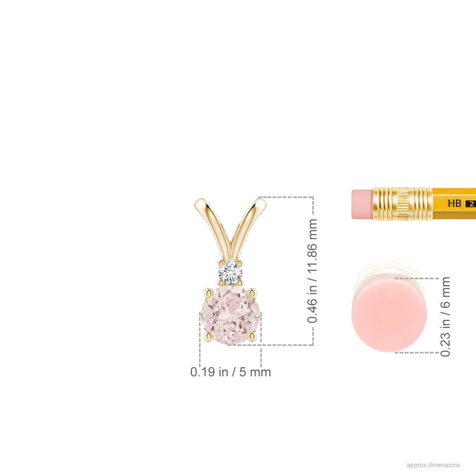 5mm A Round Morganite Solitaire V-Bale Pendant with Diamond in Yellow Gold ruler