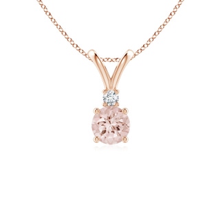 5mm AA Round Morganite Solitaire V-Bale Pendant with Diamond in Rose Gold