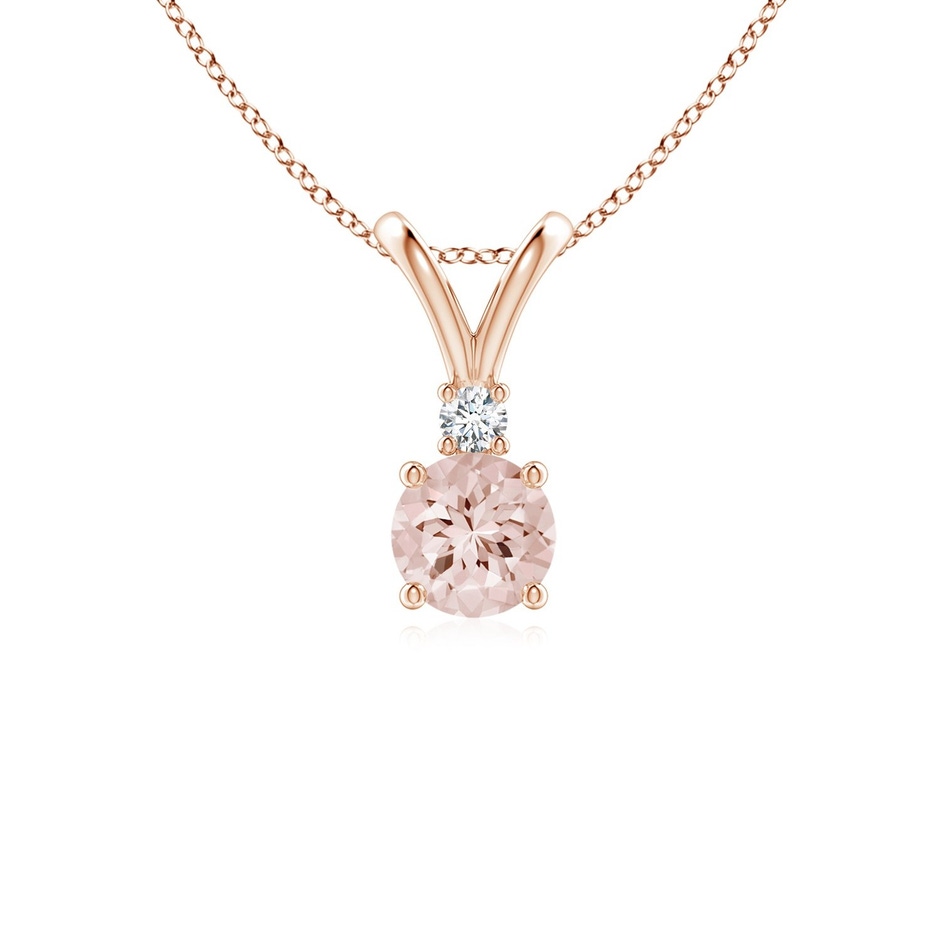 5mm AA Round Morganite Solitaire V-Bale Pendant with Diamond in Rose Gold 