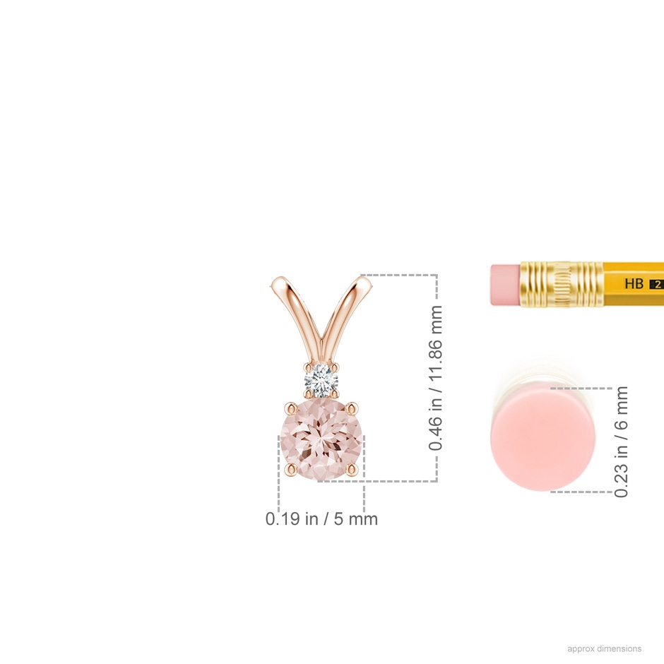 5mm AA Round Morganite Solitaire V-Bale Pendant with Diamond in Rose Gold ruler