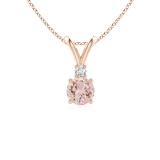 5mm AAA Round Morganite Solitaire V-Bale Pendant with Diamond in Rose Gold