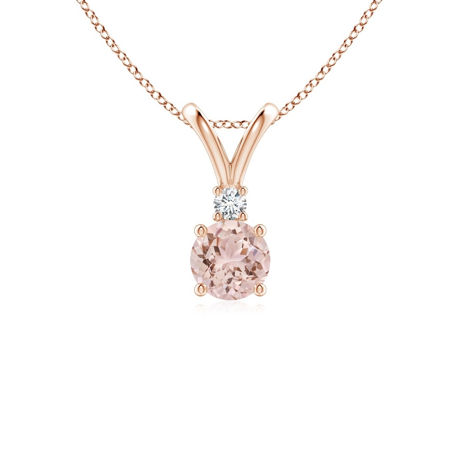 5mm AAA Round Morganite Solitaire V-Bale Pendant with Diamond in Rose Gold 