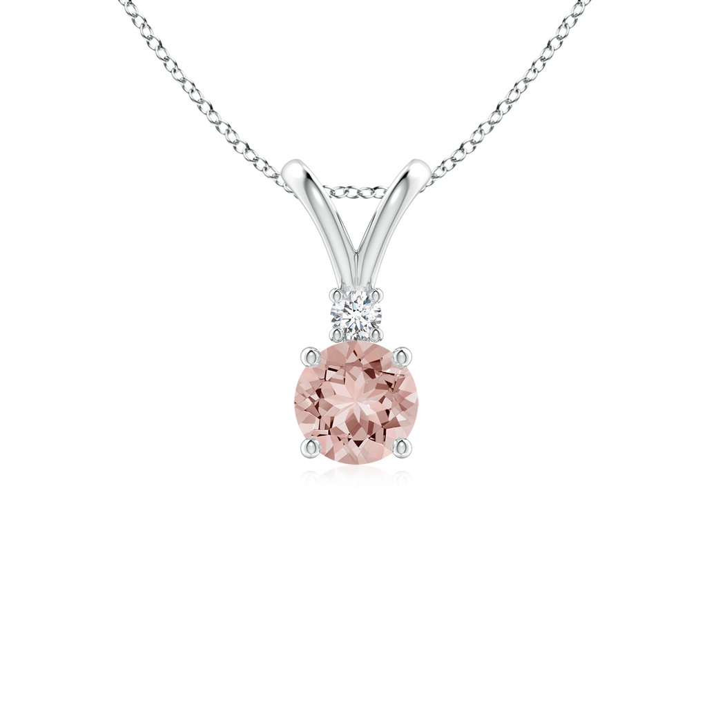 5mm AAAA Round Morganite Solitaire V-Bale Pendant with Diamond in P950 Platinum