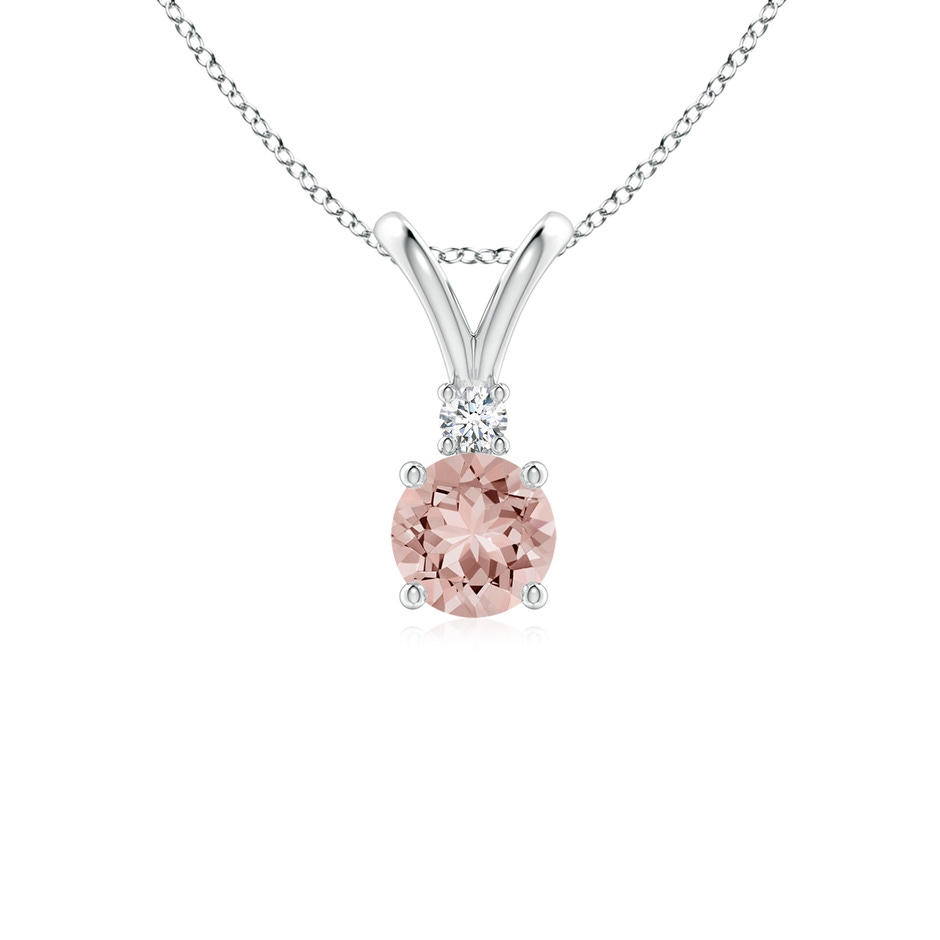 5mm AAAA Round Morganite Solitaire V-Bale Pendant with Diamond in P950 Platinum 