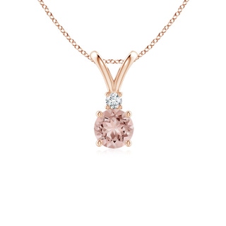 5mm AAAA Round Morganite Solitaire V-Bale Pendant with Diamond in Rose Gold