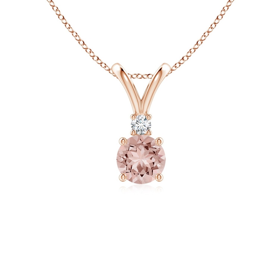 5mm AAAA Round Morganite Solitaire V-Bale Pendant with Diamond in Rose Gold 