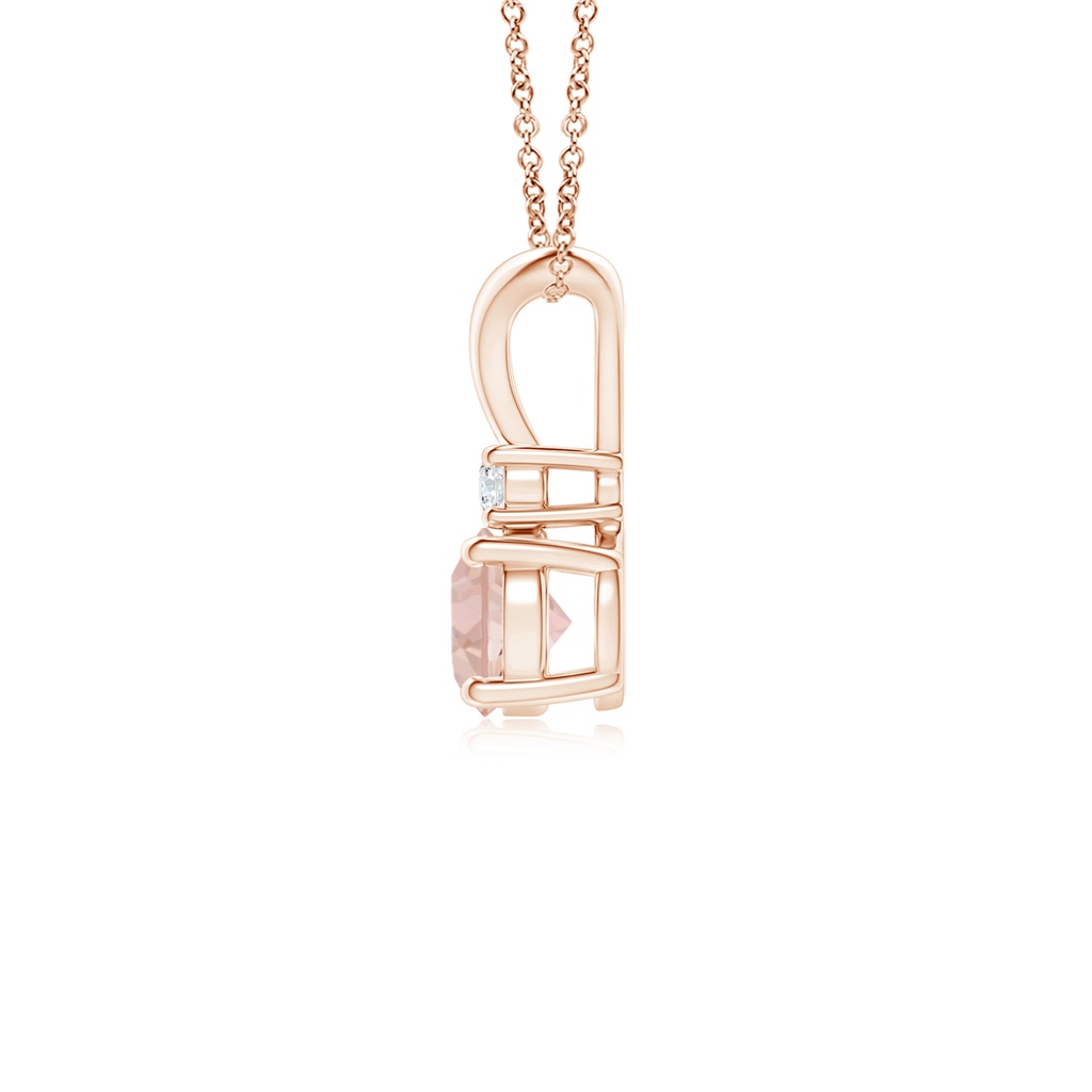 5mm AAAA Round Morganite Solitaire V-Bale Pendant with Diamond in Rose Gold - side 199