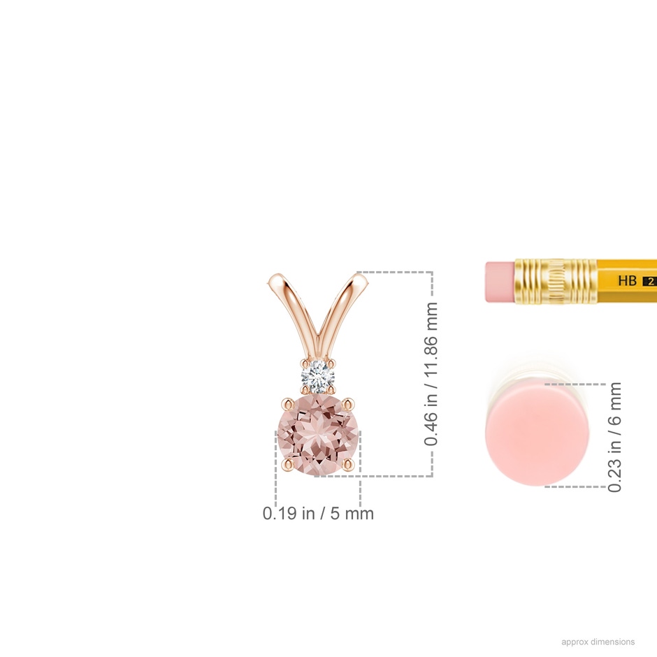5mm AAAA Round Morganite Solitaire V-Bale Pendant with Diamond in Rose Gold ruler