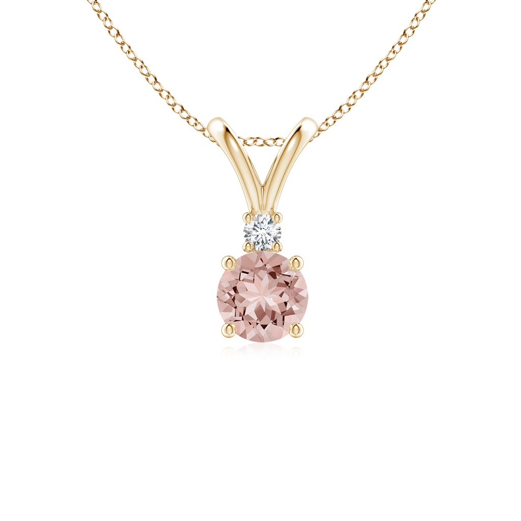 5mm AAAA Round Morganite Solitaire V-Bale Pendant with Diamond in Yellow Gold