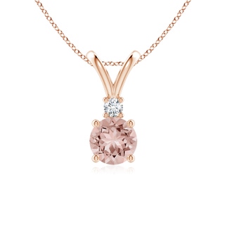 6mm AAAA Round Morganite Solitaire V-Bale Pendant with Diamond in Rose Gold