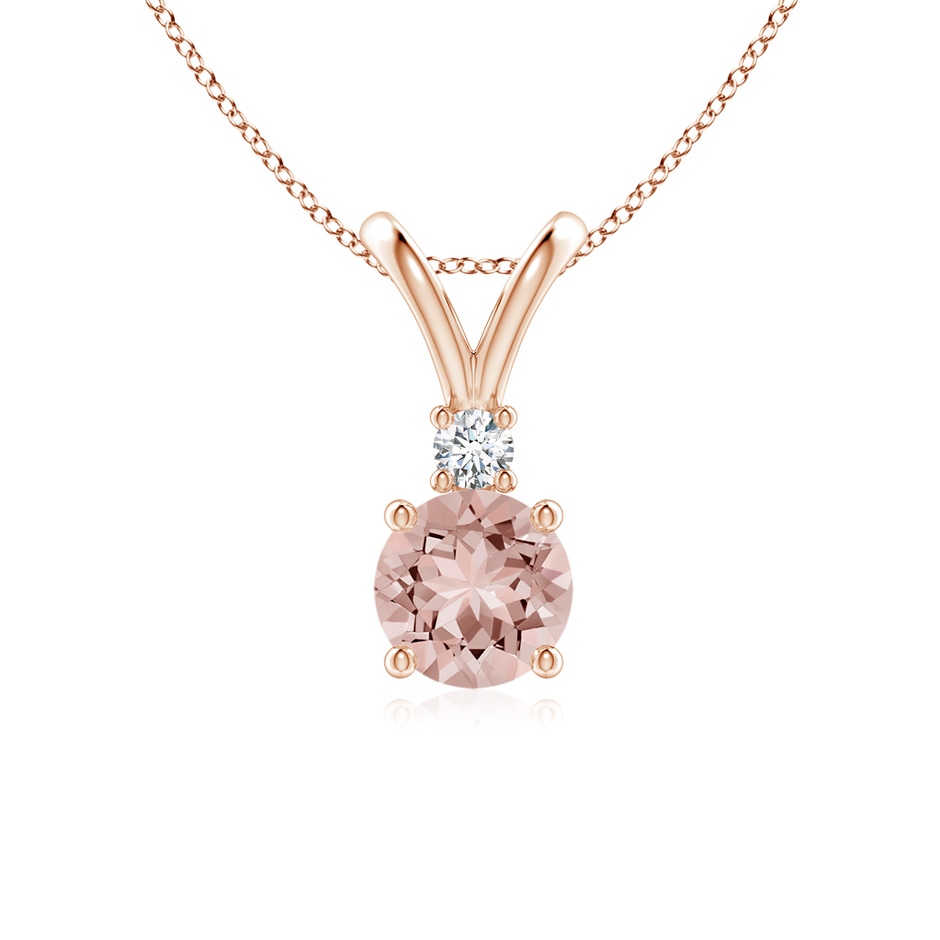 6mm AAAA Round Morganite Solitaire V-Bale Pendant with Diamond in Rose Gold 