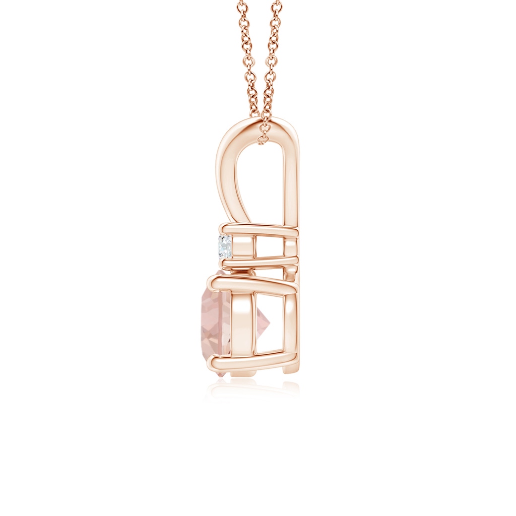 6mm AAAA Round Morganite Solitaire V-Bale Pendant with Diamond in Rose Gold Side 1