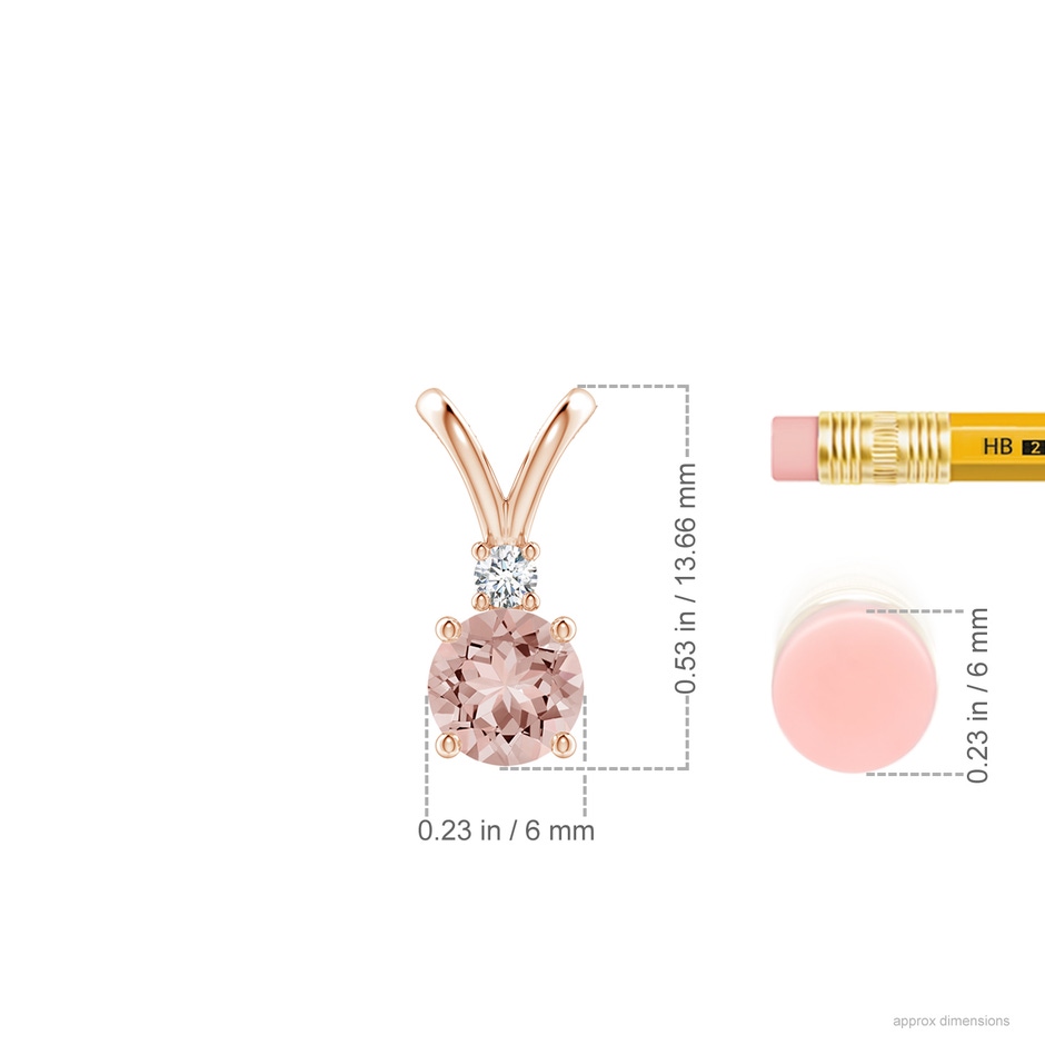 6mm AAAA Round Morganite Solitaire V-Bale Pendant with Diamond in Rose Gold ruler