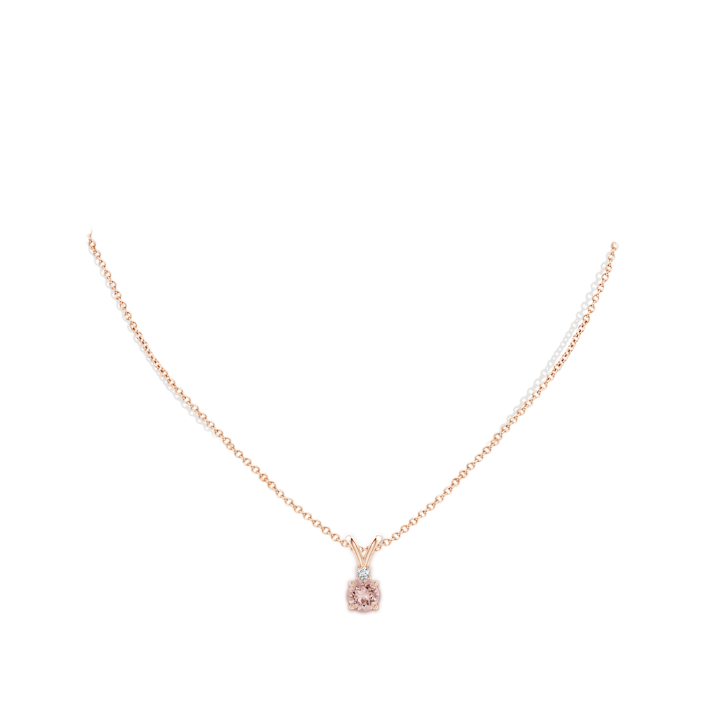 6mm AAAA Round Morganite Solitaire V-Bale Pendant with Diamond in Rose Gold Body-Neck