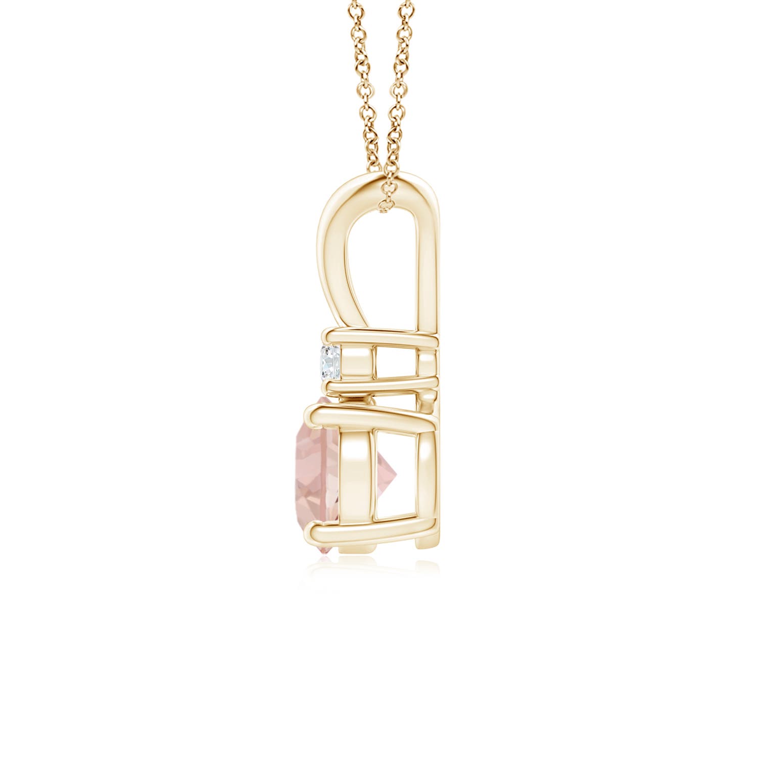 6mm AAAA Round Morganite Solitaire V-Bale Pendant with Diamond in Yellow Gold