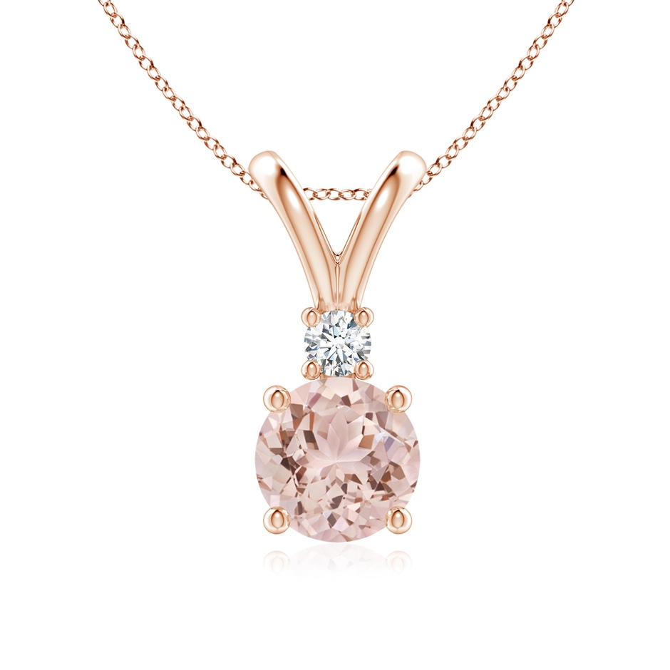 7mm AAA Round Morganite Solitaire V-Bale Pendant with Diamond in Rose Gold 