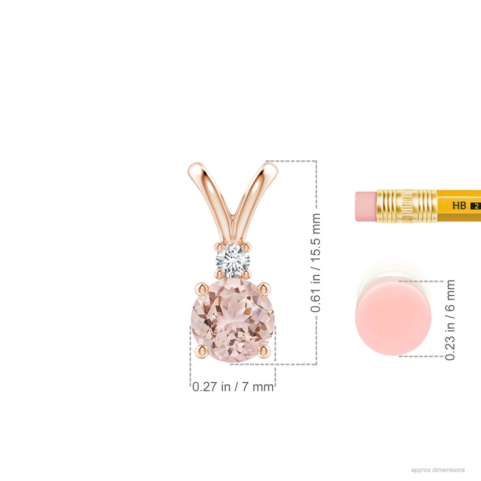 7mm AAA Round Morganite Solitaire V-Bale Pendant with Diamond in Rose Gold ruler