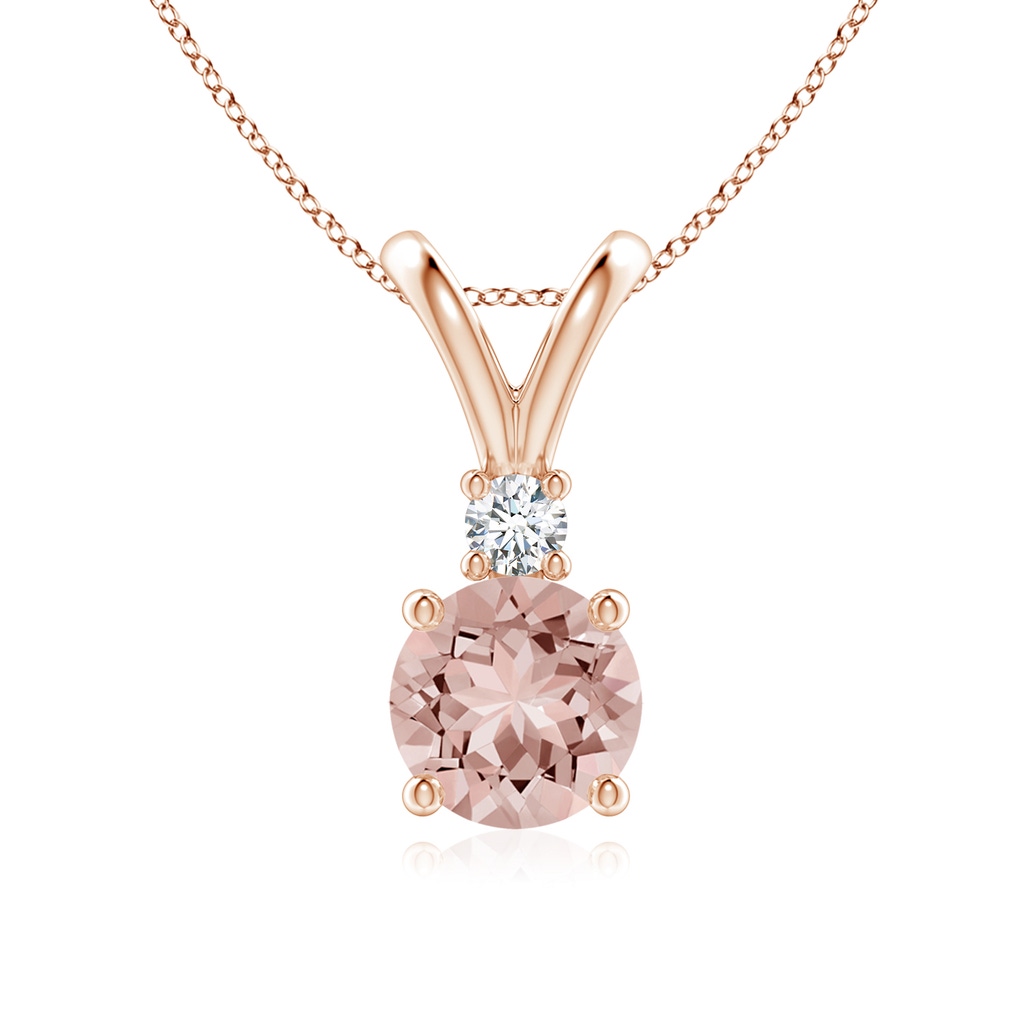 7mm AAAA Round Morganite Solitaire V-Bale Pendant with Diamond in Rose Gold
