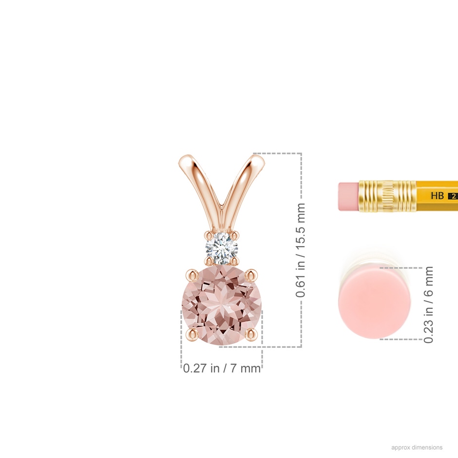 7mm AAAA Round Morganite Solitaire V-Bale Pendant with Diamond in Rose Gold ruler